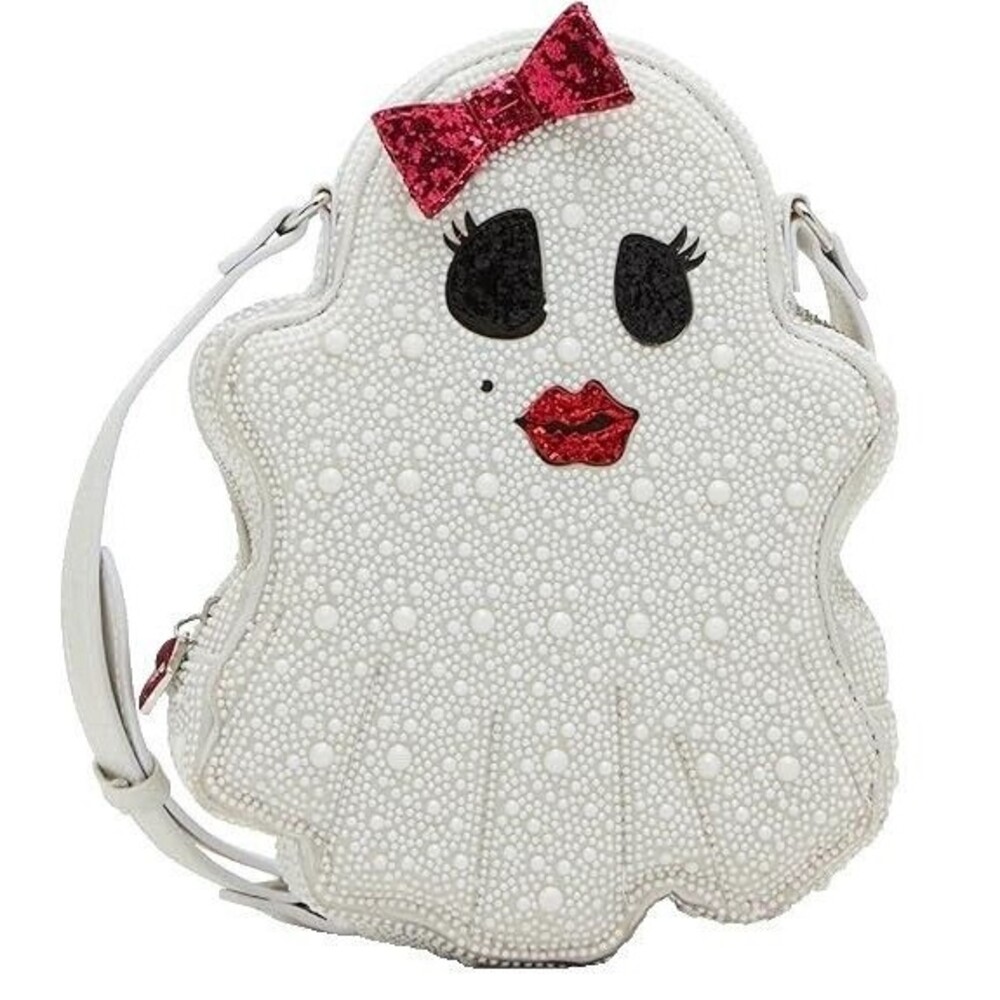 Betsey Johnson White Ghost Boo crossbody adjustable straps.
